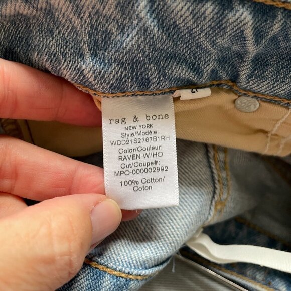 Rag & Bone Maya High Rise Slim Denim Jeans Light Wash Raven With Holed Blue 27 - Picture 10 of 11